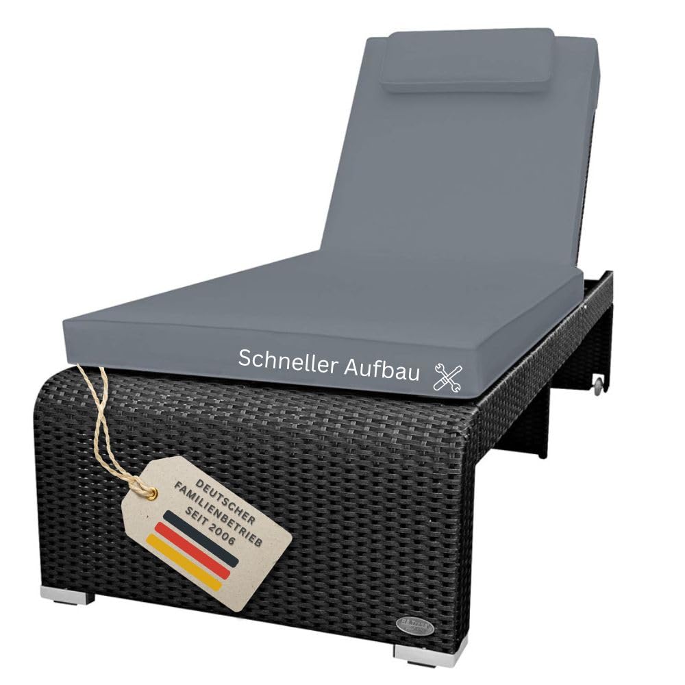 RS Trade XXL Sonnenliege Rattan bis 200 kg – extra hoch, Rollen, wetterfest
