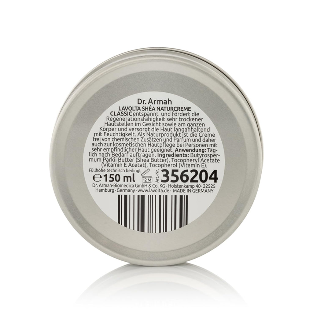 Dr. Armah Lavolta Shea Naturcreme Classic – Reichhaltige Körpercreme mit 100% Sheabutter & Vitamin E, 150 ml