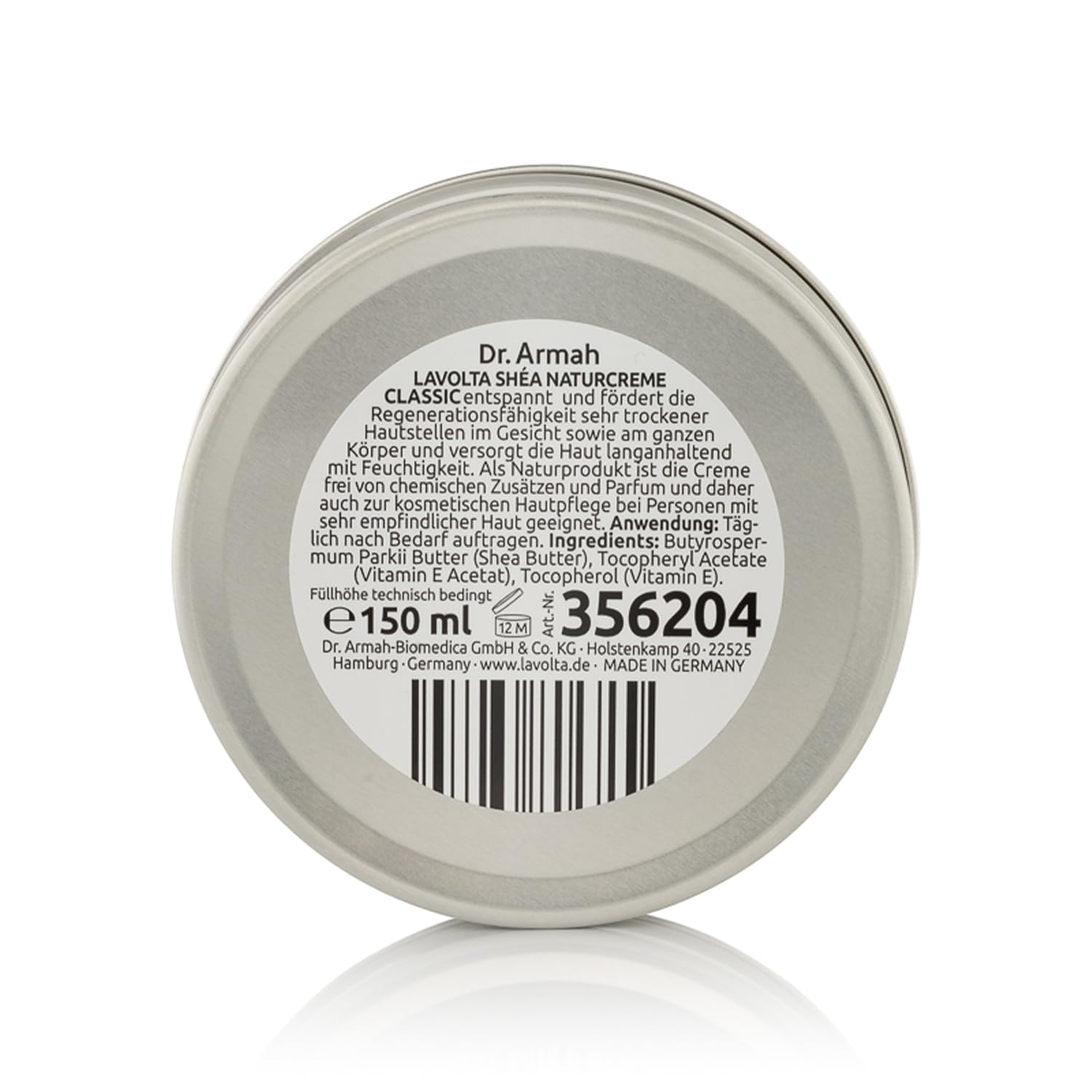 Dr. Armah Lavolta Shea Naturcreme Classic – Reichhaltige Körpercreme mit 100% Sheabutter & Vitamin E, 150 ml