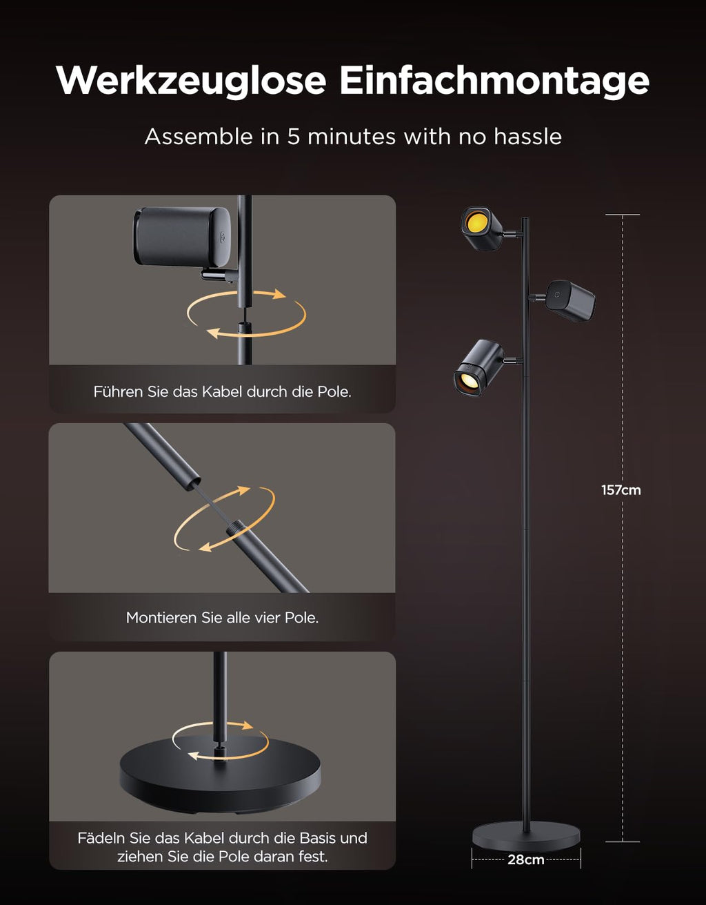 RGBWW LED Stehlampe 1500lm dimmbar – Smart Stehleuchte mit Alexa, Musik Sync für Wohnzimmer