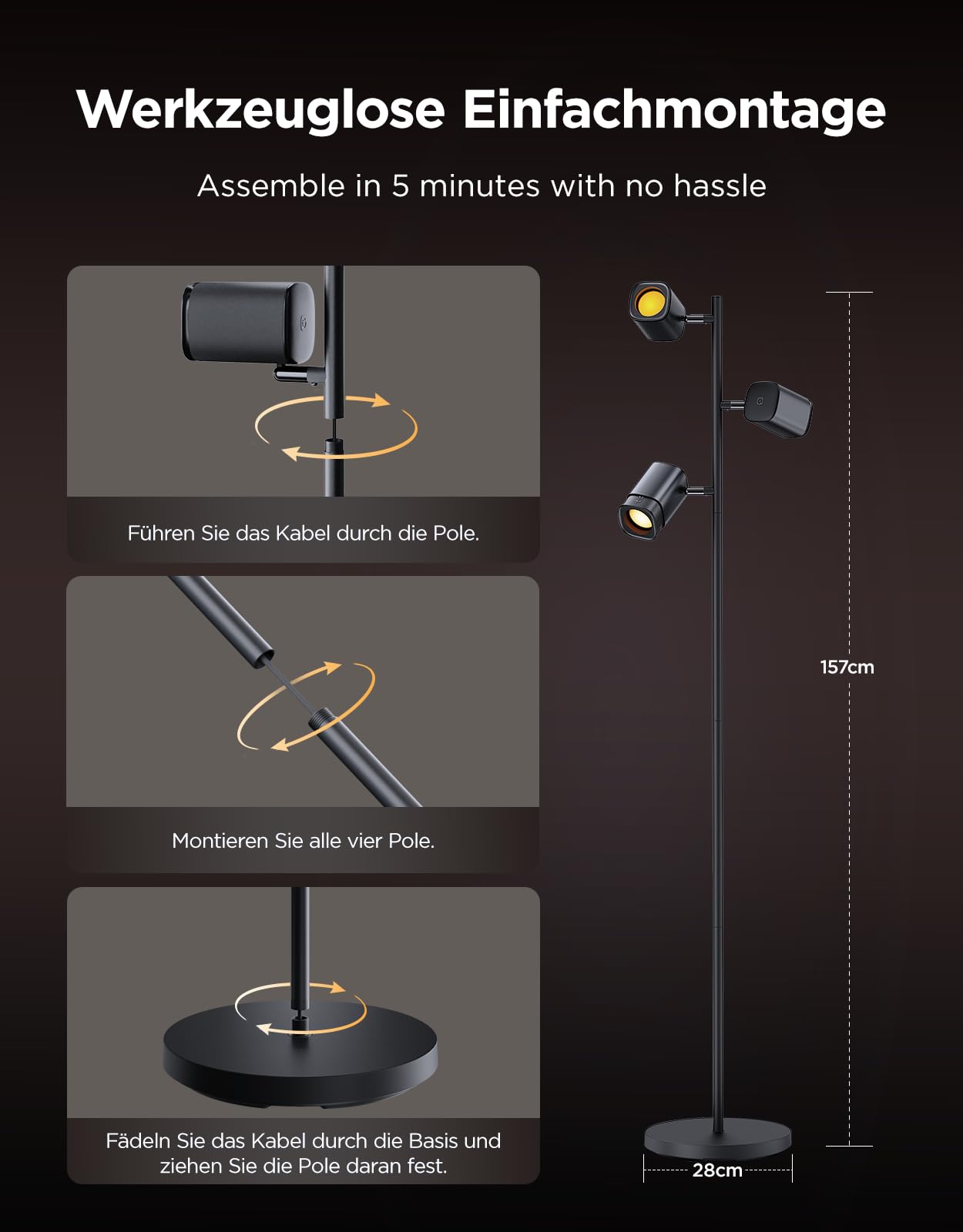 RGBWW LED Stehlampe 1500lm dimmbar – Smart Stehleuchte mit Alexa, Musik Sync für Wohnzimmer