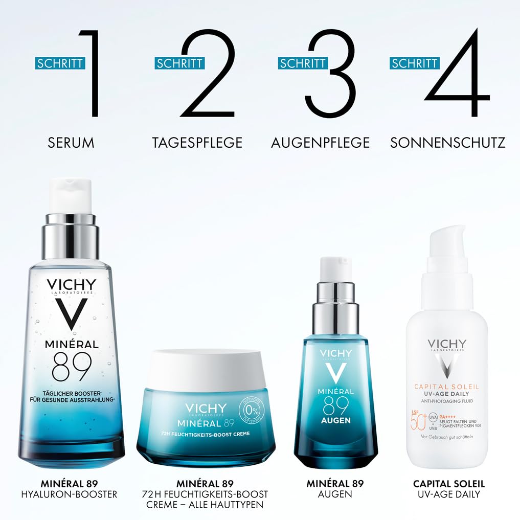 VICHY Minéral 89 Boost Creme – Feuchtigkeitspflege für normale Haut, 72h Hydration, mit Hyaluron & Mineralien, 50 ml