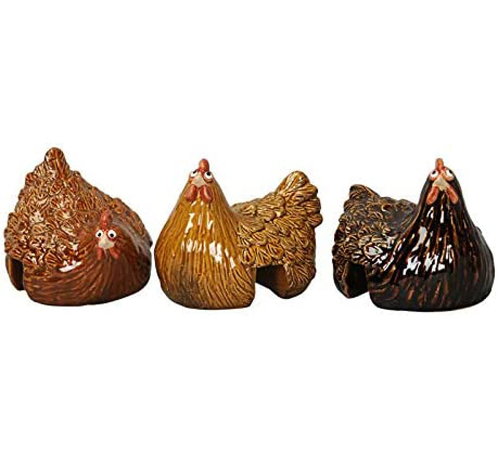 Hühner Deko 3er Set 🐔 Lustige Keramik Gartenfiguren für Balkon Terrasse & Garten