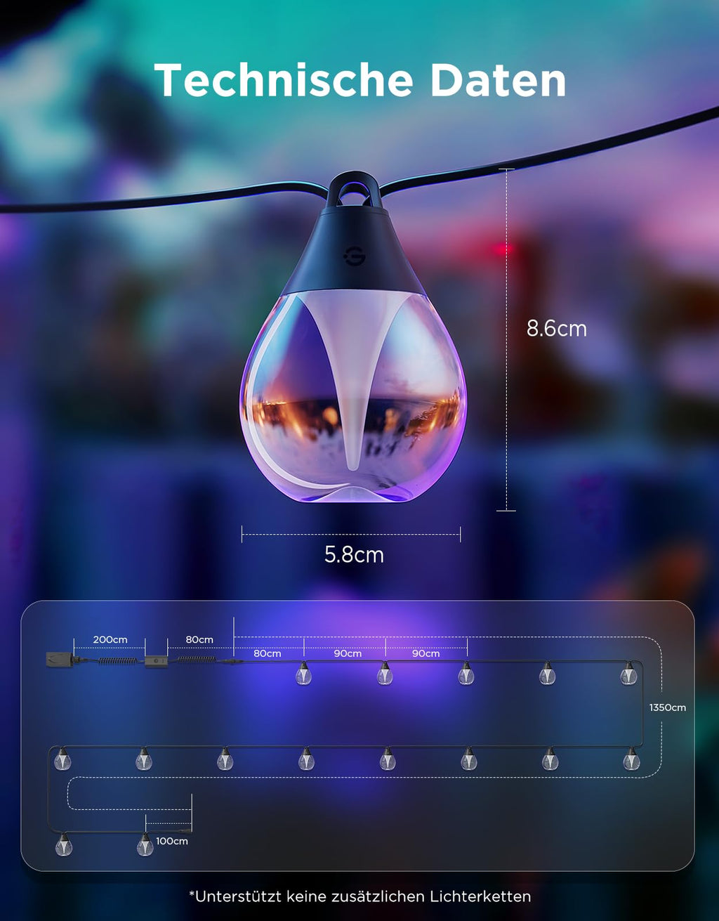 LED Garten Lichterkette 15m – RGB Außenbeleuchtung für Balkon, Terrasse & Garten
