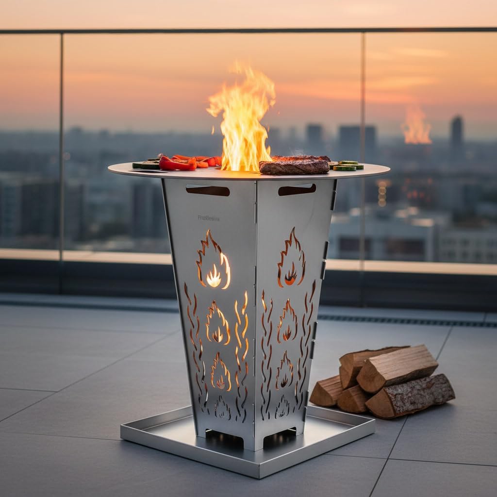 Feuerkorb 80cm mit Grillplatte &amp; Ascheschale – 2-in-1 Feuerschale