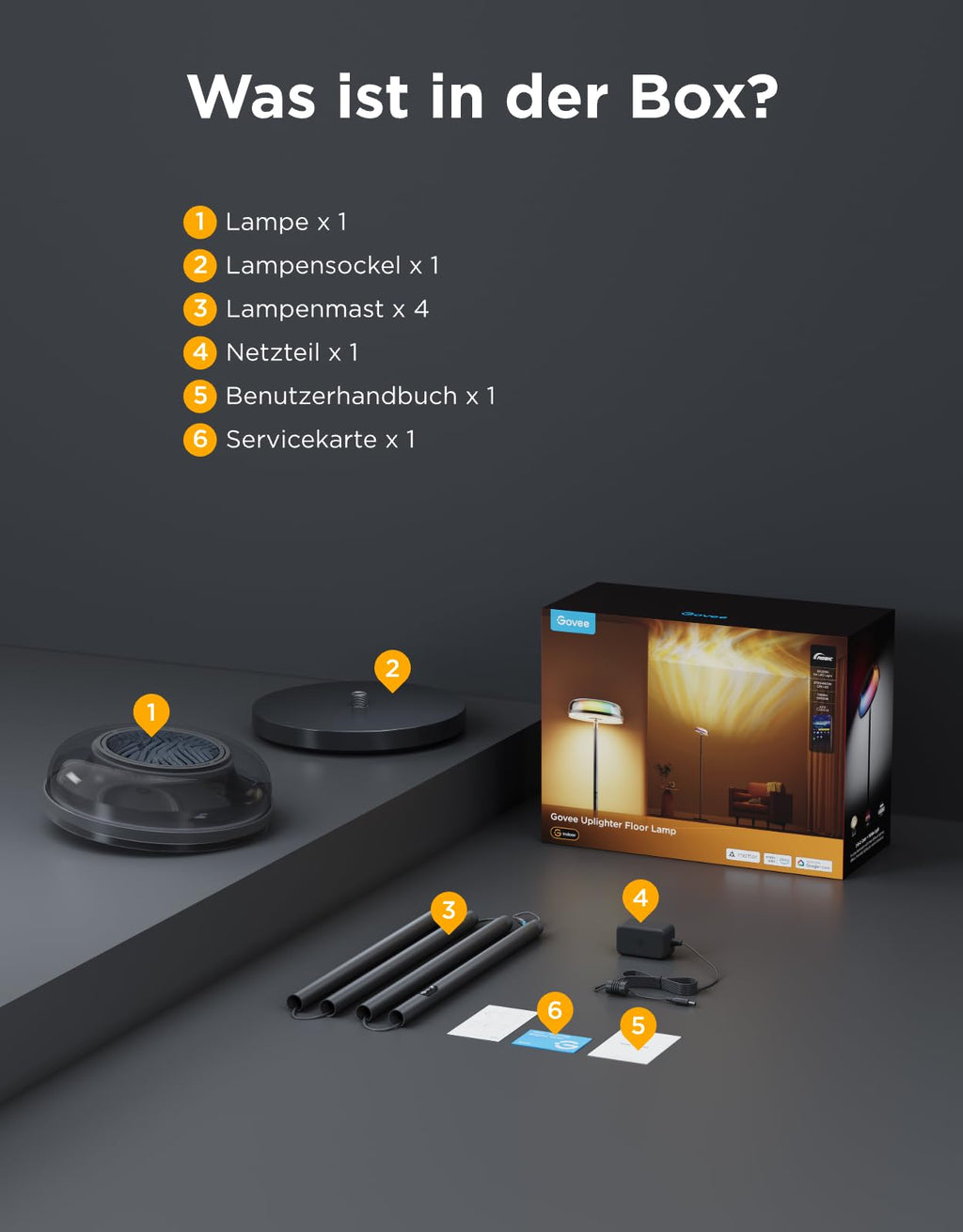 RGBICWW LED Stehlampe Deckenfluter – Smart Wohnzimmerlampe dimmbar mit Alexa & 80 Szenen