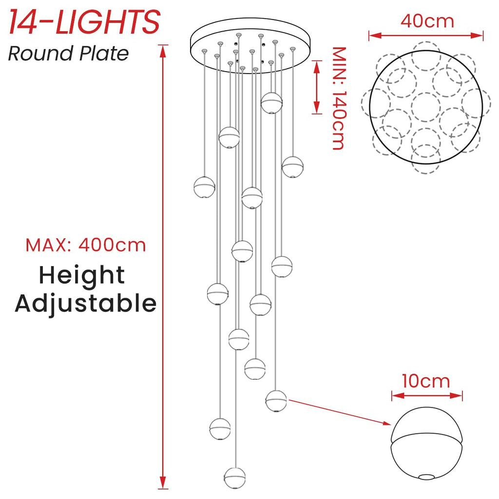 LED Kristall Pendelleuchte 14-flammig rund – Moderner Glas Kronleuchter für Wohnzimmer & Esszimmer