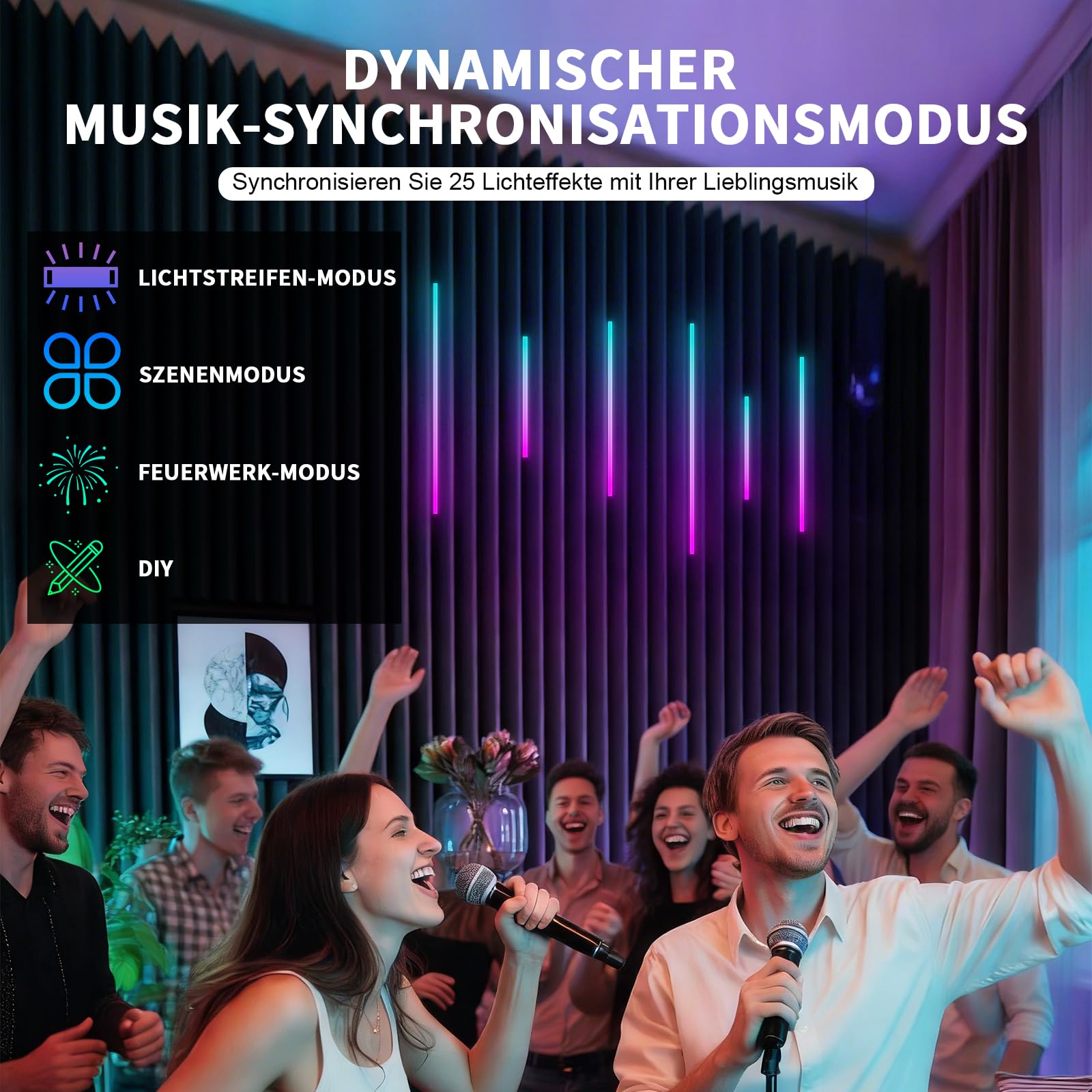SHUNLEE RGB+IC LED Akustikpaneele – Smarte Wandbeleuchtung mit Musikmodus, 6-teilig