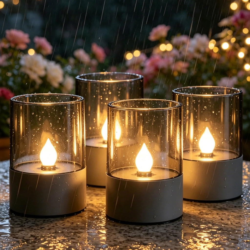 Hekasvm Solar Tischleuchten 2er Set – LED Solar Kerzen für Garten, Balkon & Terrasse