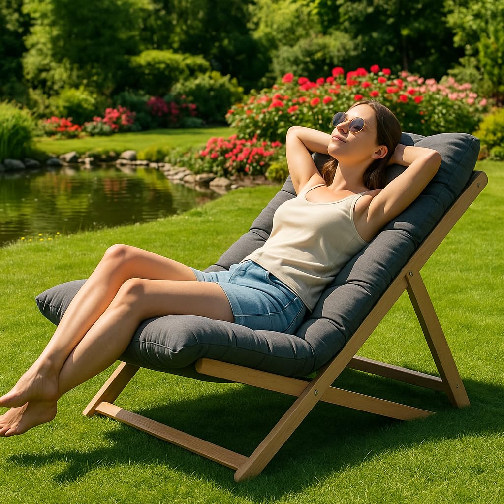 Nature LOUNGE Liegesessel XL aus Kautschukholz – klappbar, für Garten &amp; Balkon