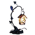 Bieye L30617 Tiffany Tischlampe mit Vogelhaus – Handgefertigte Buntglas Designerleuchte
