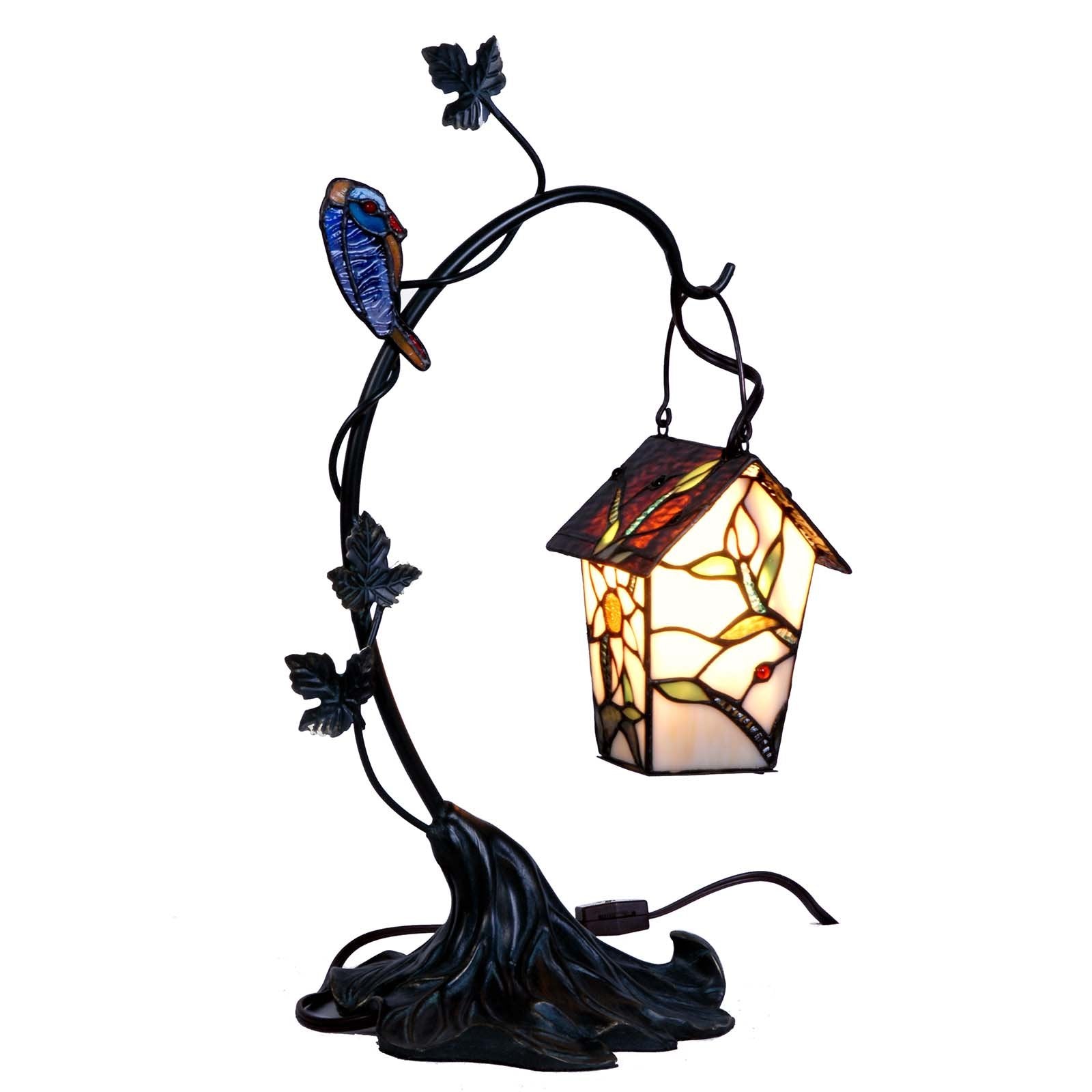 Bieye L30617 Tiffany Tischlampe mit Vogelhaus – Handgefertigte Buntglas Designerleuchte