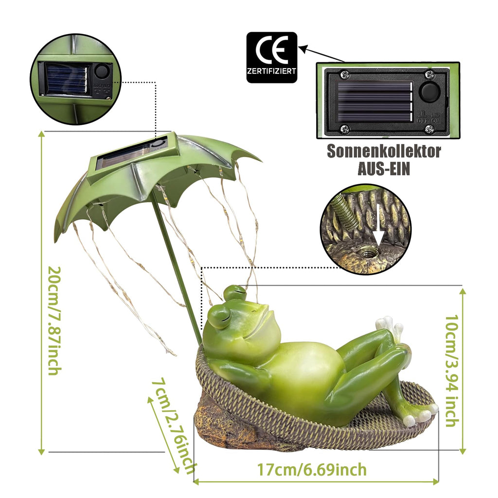 Solar Frosch Gartendeko mit Schirm Figur wasserdicht LED Garten Geschenk