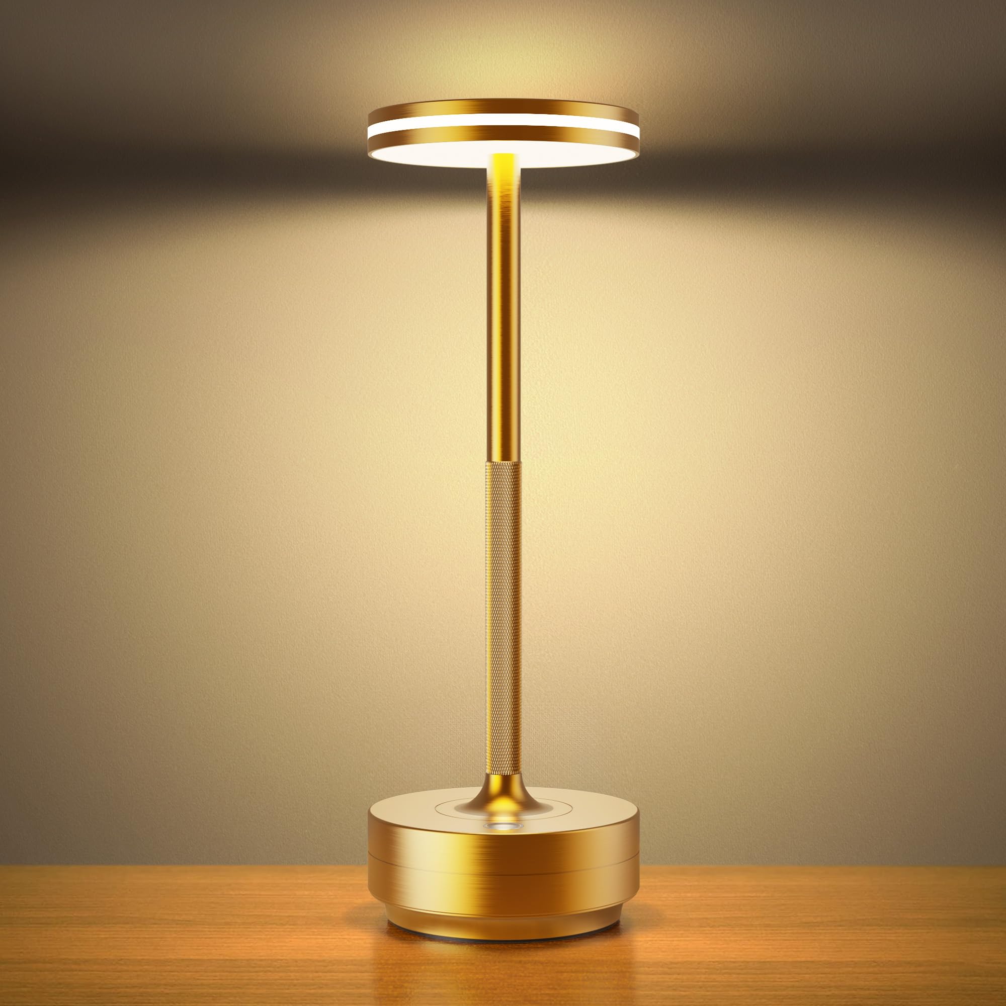 Hapfish LED Tischlampe Kabellos – Akku 5000mAh Touch Tischleuchte Dimmbar Gold
