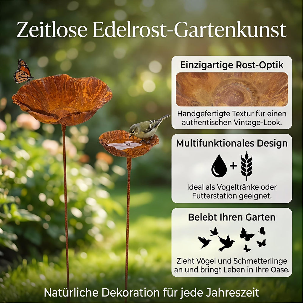 Huicare Regenfänger Gartenstecker Rost Vintage – Insektentränke Eisen Deko