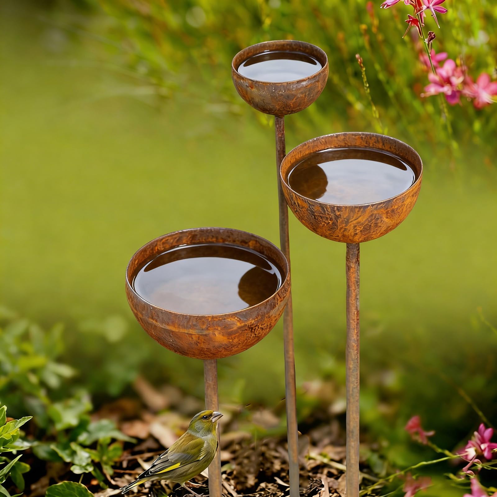 Regenfänger Gartenstecker Naturrost 60 cm – Insektentränke Metall Beetstecker