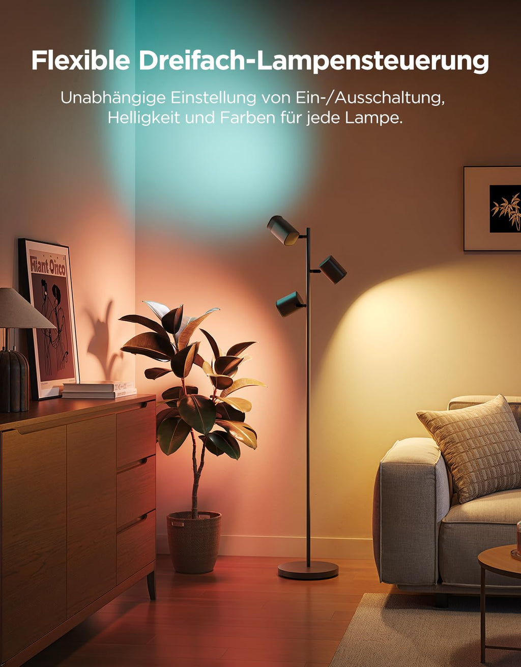 RGBWW LED Stehlampe 1500lm dimmbar – Smart Stehleuchte mit Alexa, Musik Sync für Wohnzimmer