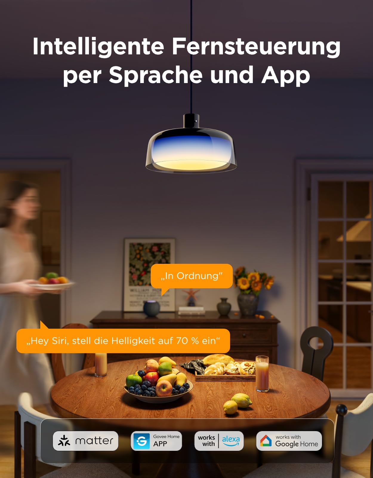 Smart RGBIC Pendelleuchte dimmbar – Moderne LED Hängelampe mit Weißlicht für Esstisch & Küche