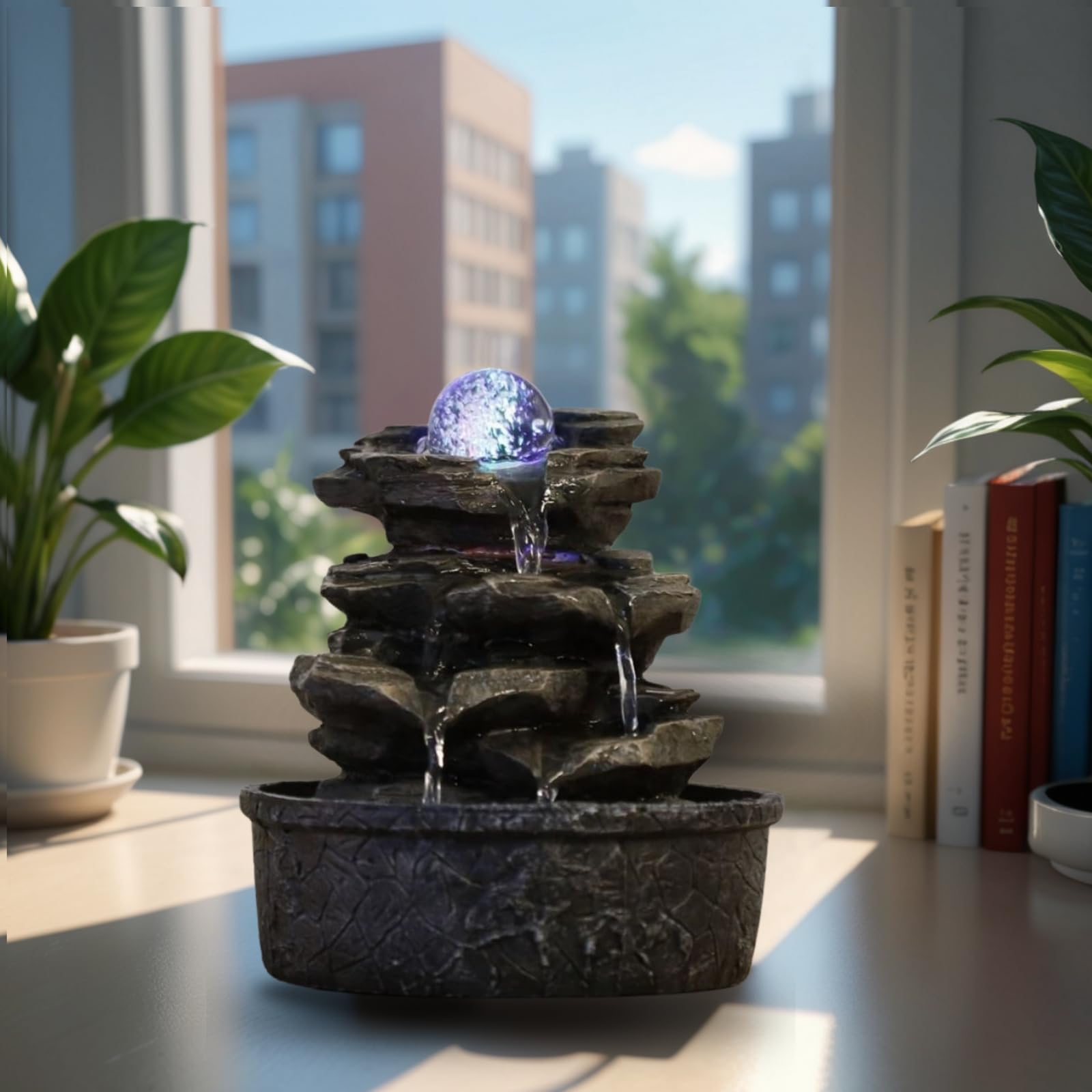 Zimmerbrunnen Little Rock – LED Farbwechsel, Steinoptik & Feng Shui