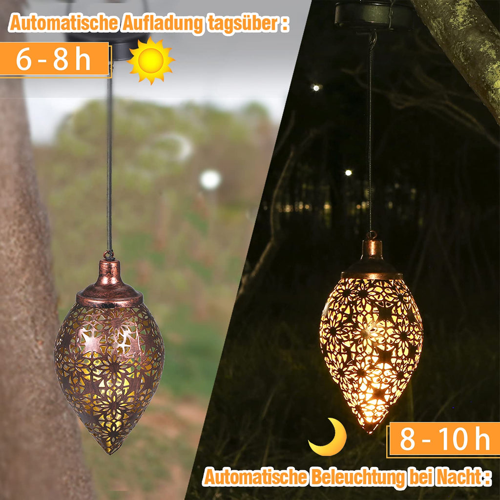 Orientalische Solarlaterne Außen 2 Stück – Metall Hängelaterne, warmweiß