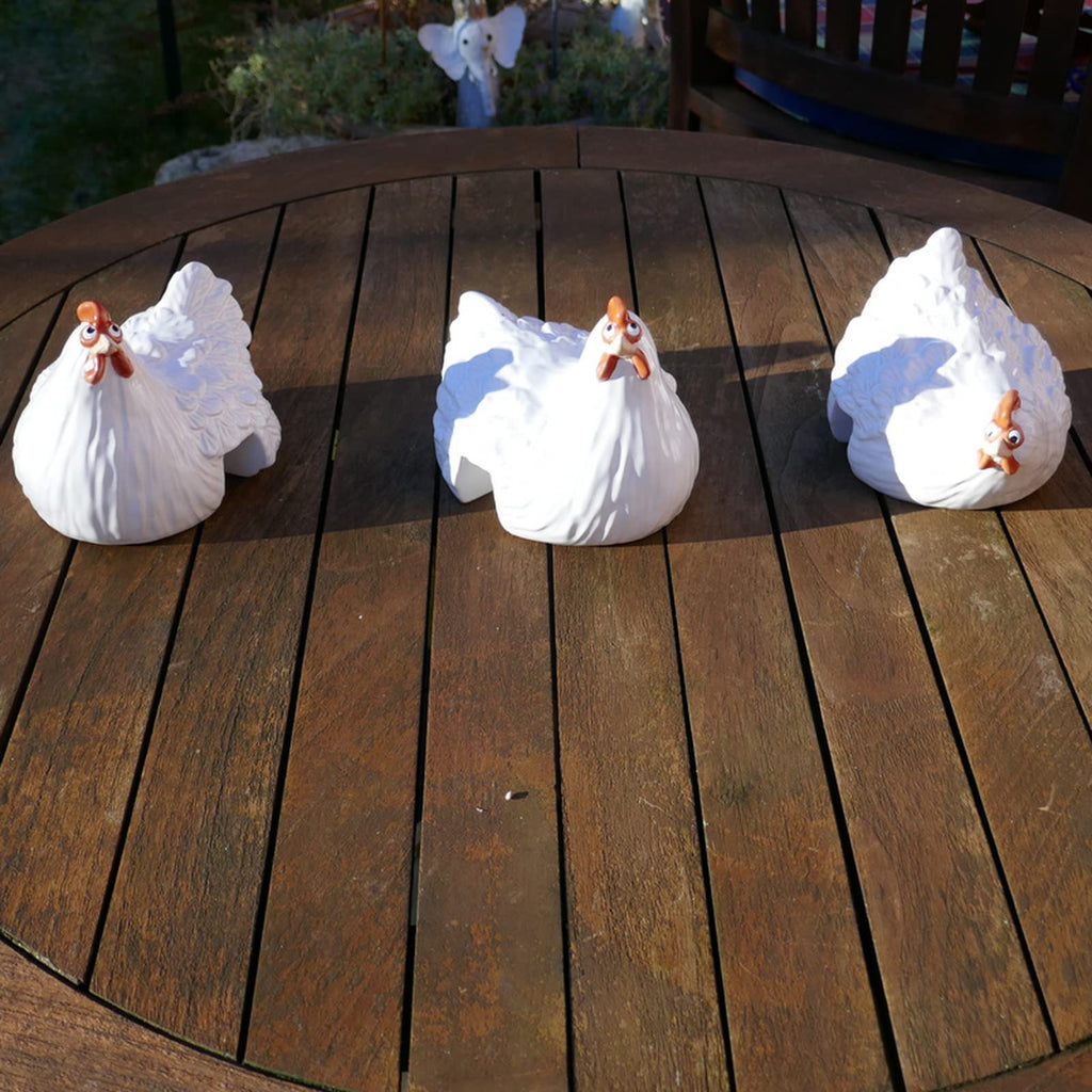 Hühner Deko 3er Set Weiß 🤍 Keramik Gartenfiguren für Balkon Terrasse & Garten