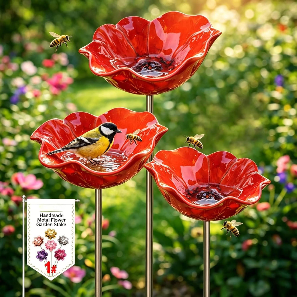 Bienentränke Blume Metall 3er Set – Insektentränke &amp; Vogeltränke Gartenstecker