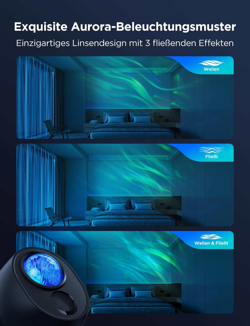 RGBW Sternenhimmel Projektor mit Alexa – Aurora Galaxy Lampe mit 52 Szenen für Schlafzimmer