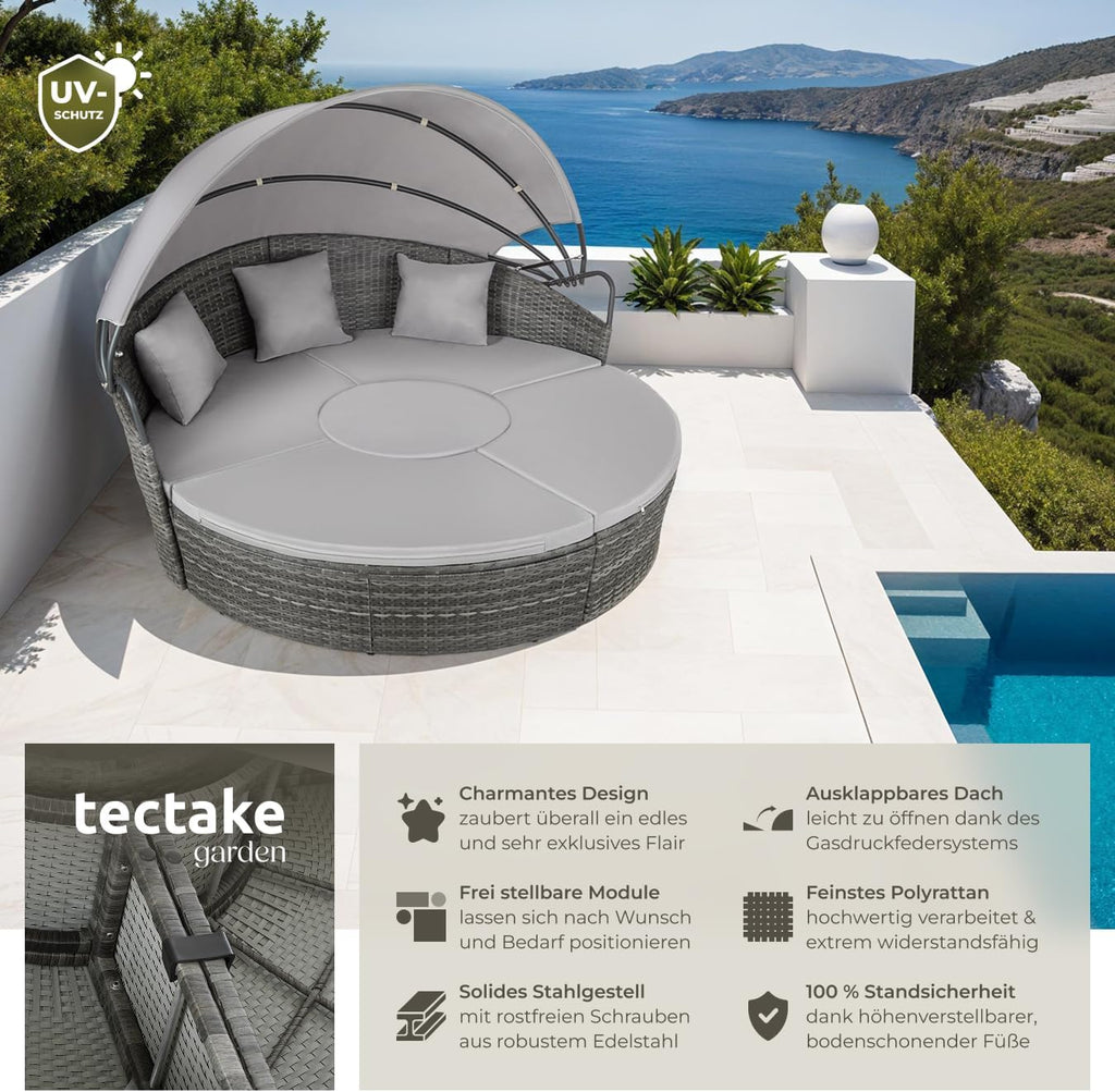 tectake Lounge Muschel Sonneninsel – Gartenmuschel wetterfest, Grau