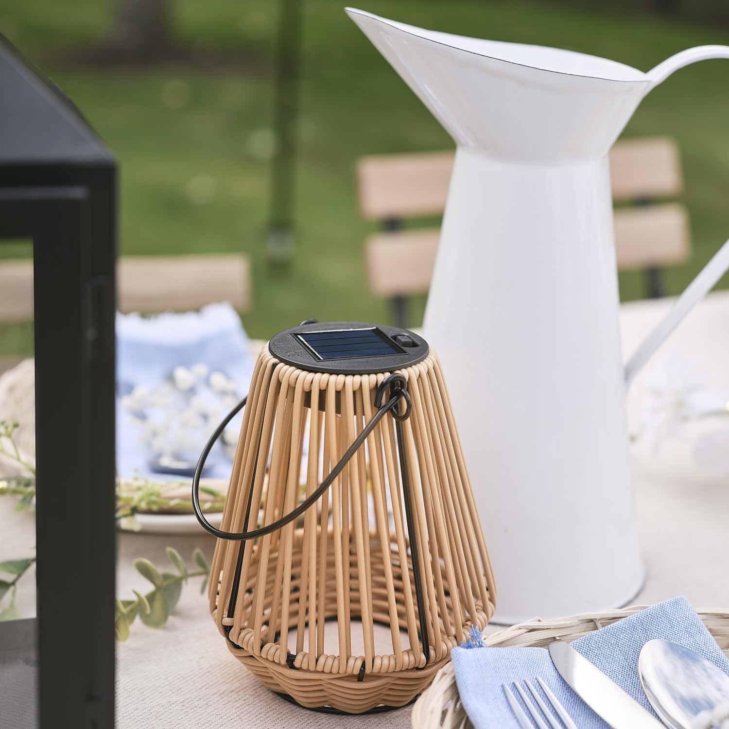 Solar Bambus-Laterne Hygge – Warmweiß LED, Solarbetrieb, Garten & Balkon Deko