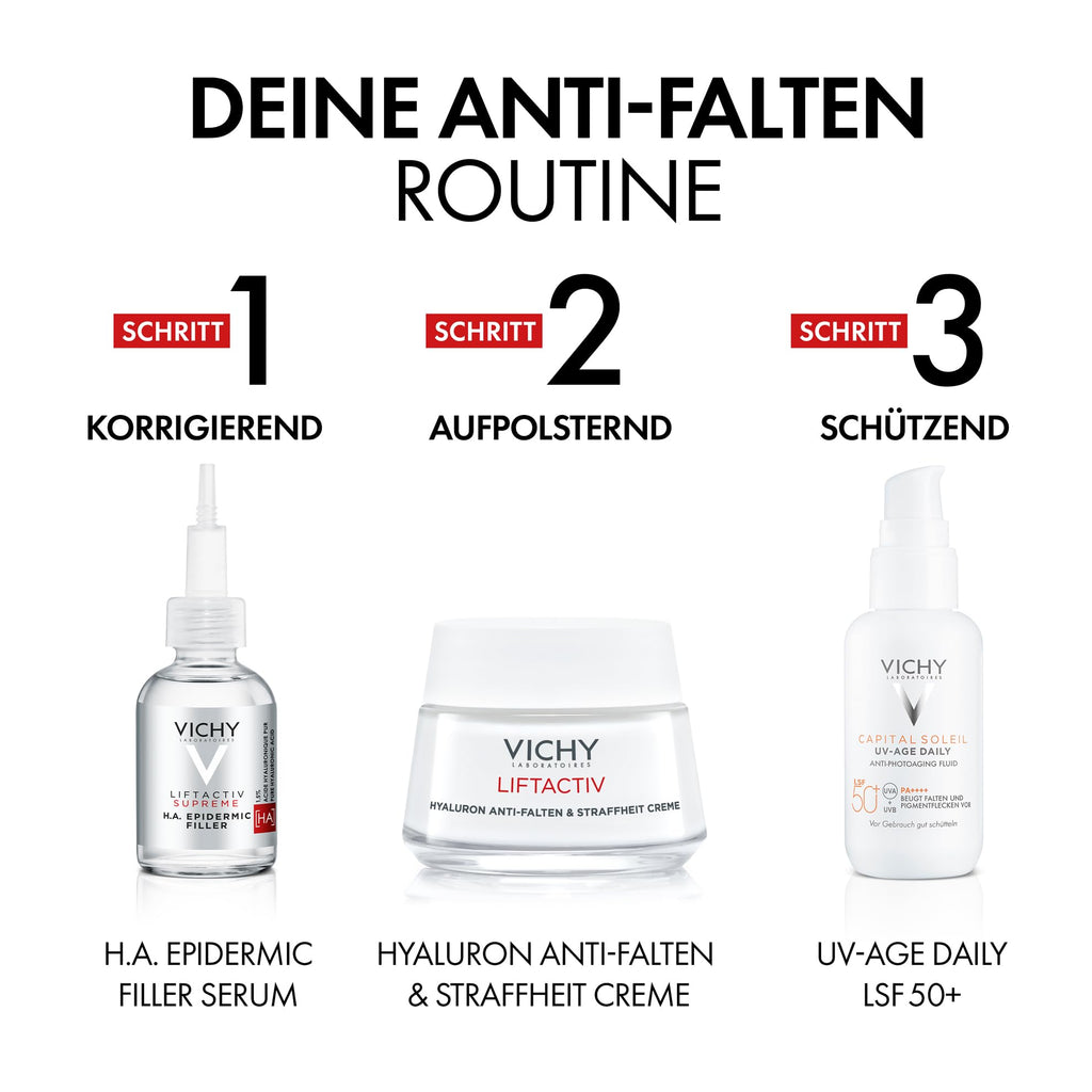 VICHY Straffende Anti-Aging Tagescreme – mit Hyaluron für trockene Haut, Anti-Falten & Aufpolsternd, 50 ml