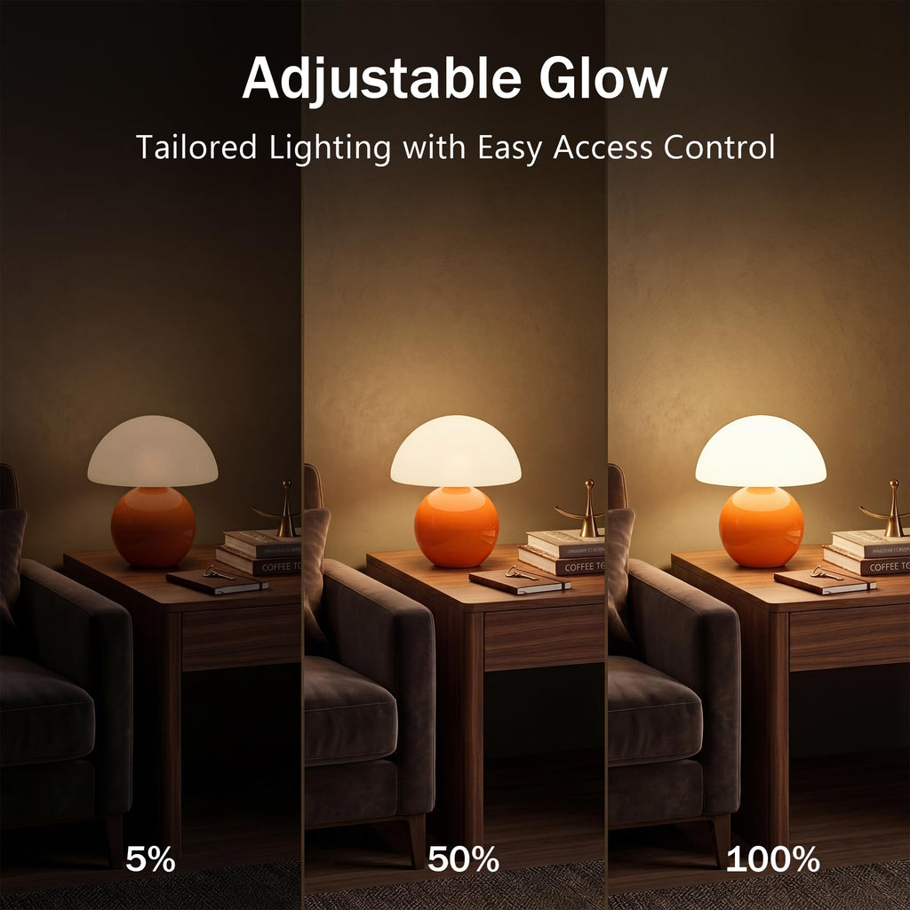 Pilz Nachttischlampe LED dimmbar – Keramik & Glas Tischlampe Orange