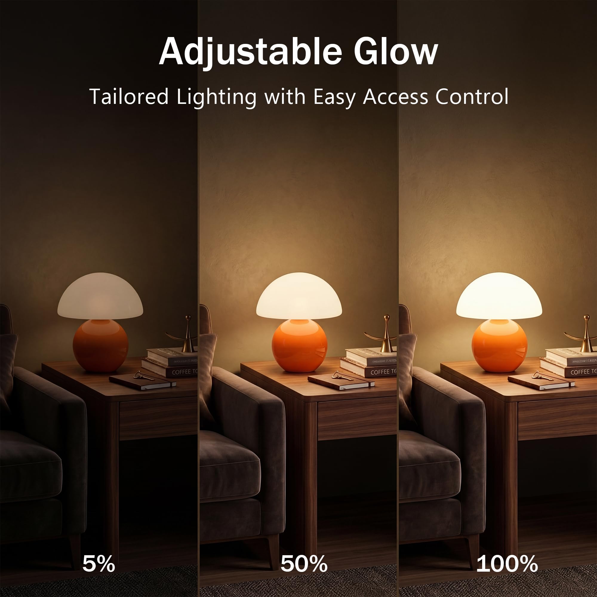 Pilz Nachttischlampe LED dimmbar – Keramik & Glas Tischlampe Orange