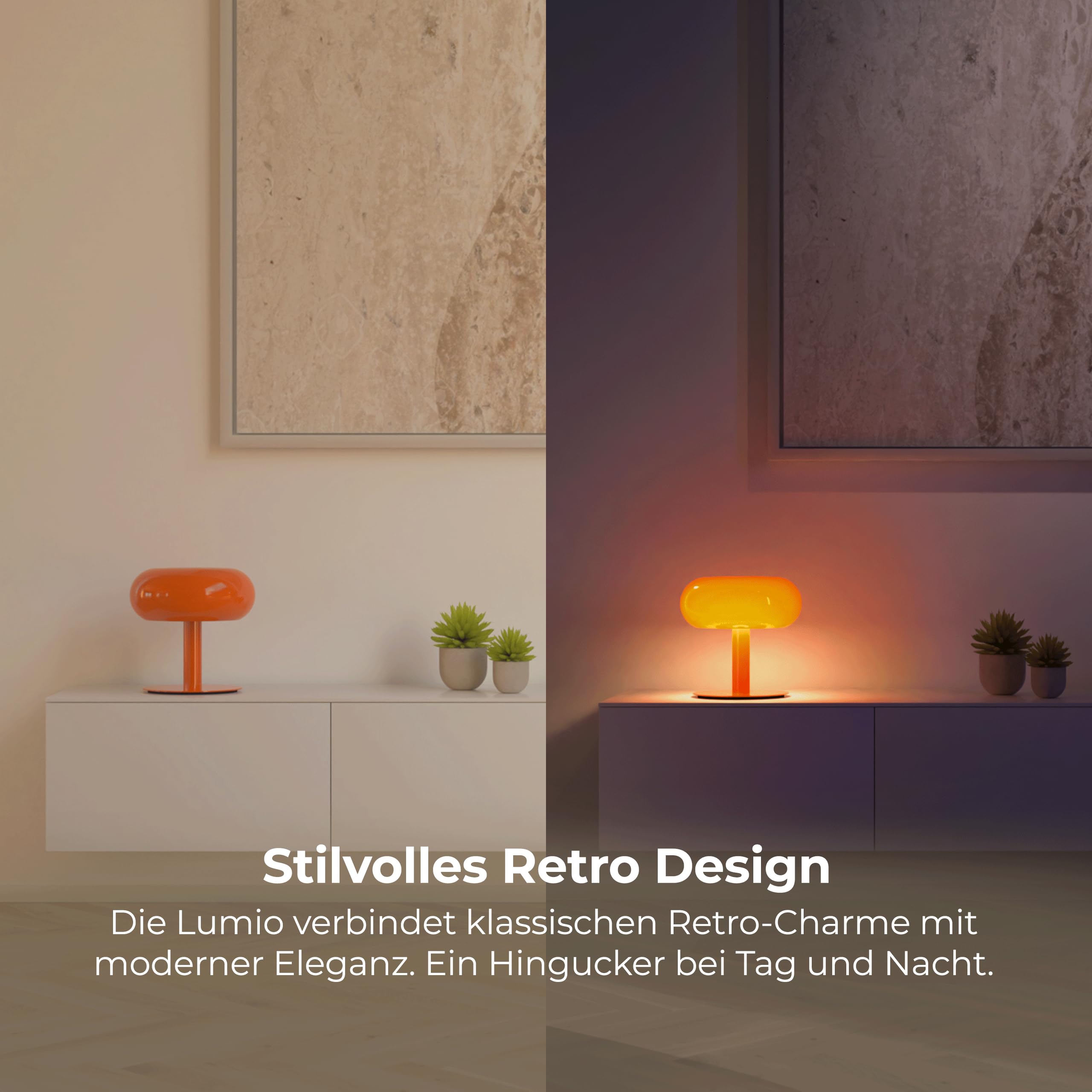 NEONA Lumio Retro LED-Tischlampe dimmbar Touch – Design Pilzlampe Orange