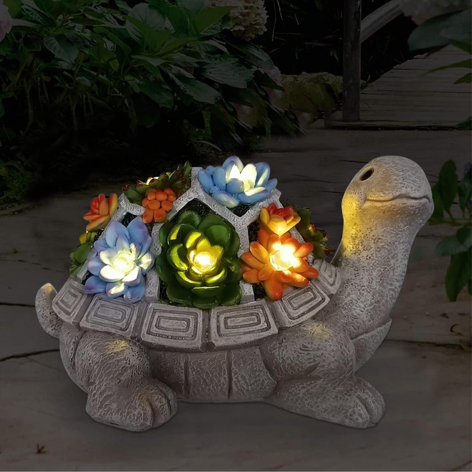 Solar Schildkröte Gartenfigur mit Sukkulenten Deko Terrasse Balkon Geschenk