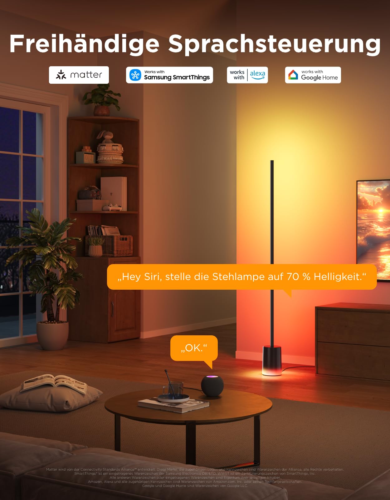 RGBIC LED Stehlampe 1725lm dimmbar – Smart Stehleuchte mit Matter & Musikmodus für Wohnzimmer