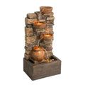 Teamson Home Steinbrunnen 4-stufig mit LED – Outdoor Wasserspiel Braun