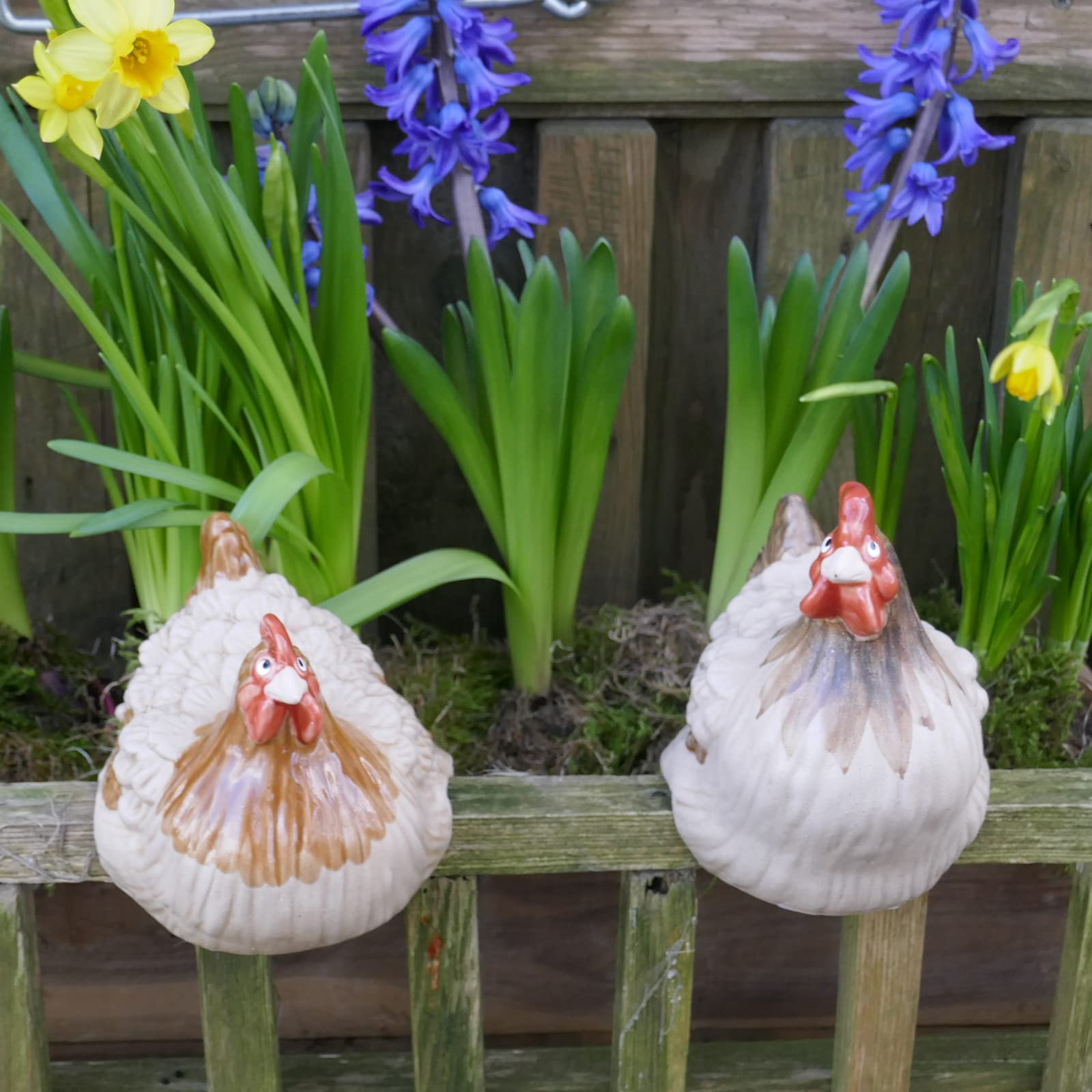 Lustige Hühner Deko 🐔 Keramik Gartenfigur für Balkon Terrasse & Blumentopf