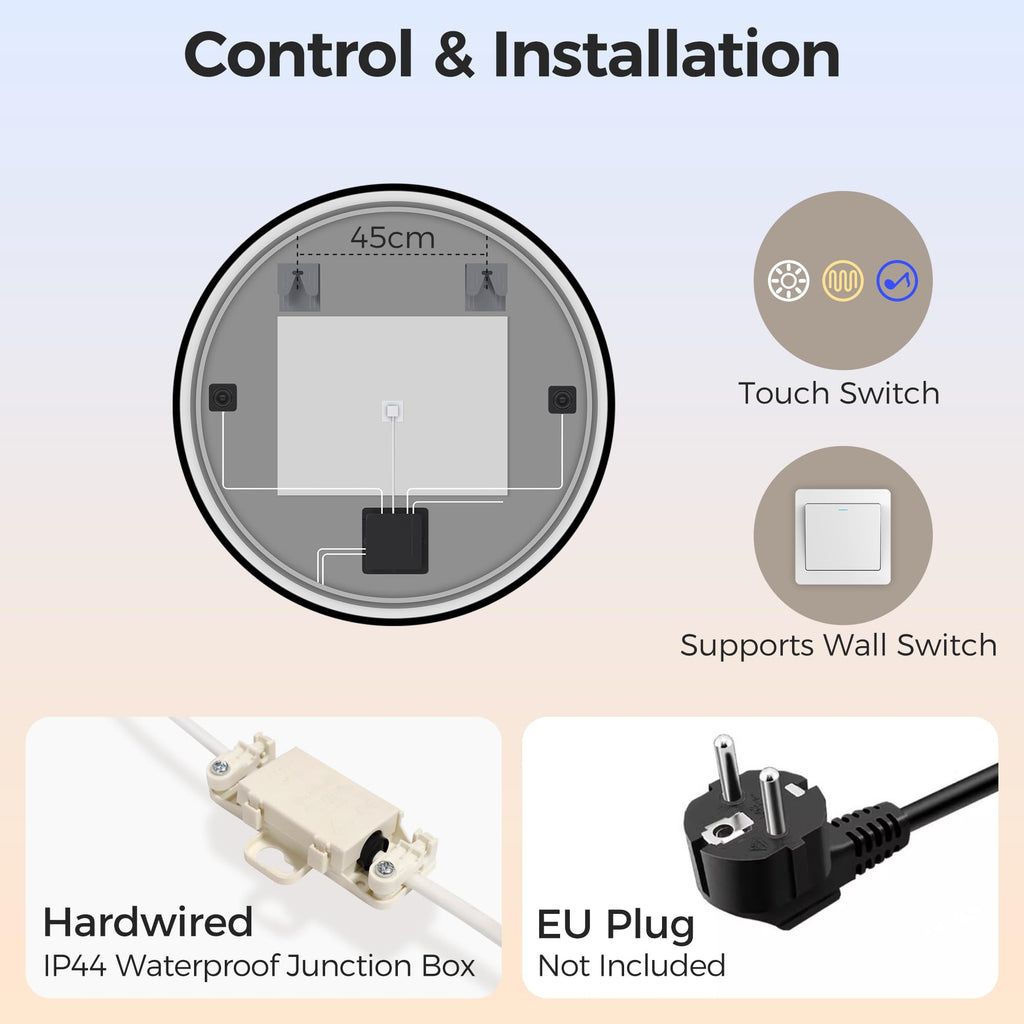 Runder LED Badspiegel 80 cm mit Beleuchtung & Bluetooth – dimmbar mit 3 Lichtfarben