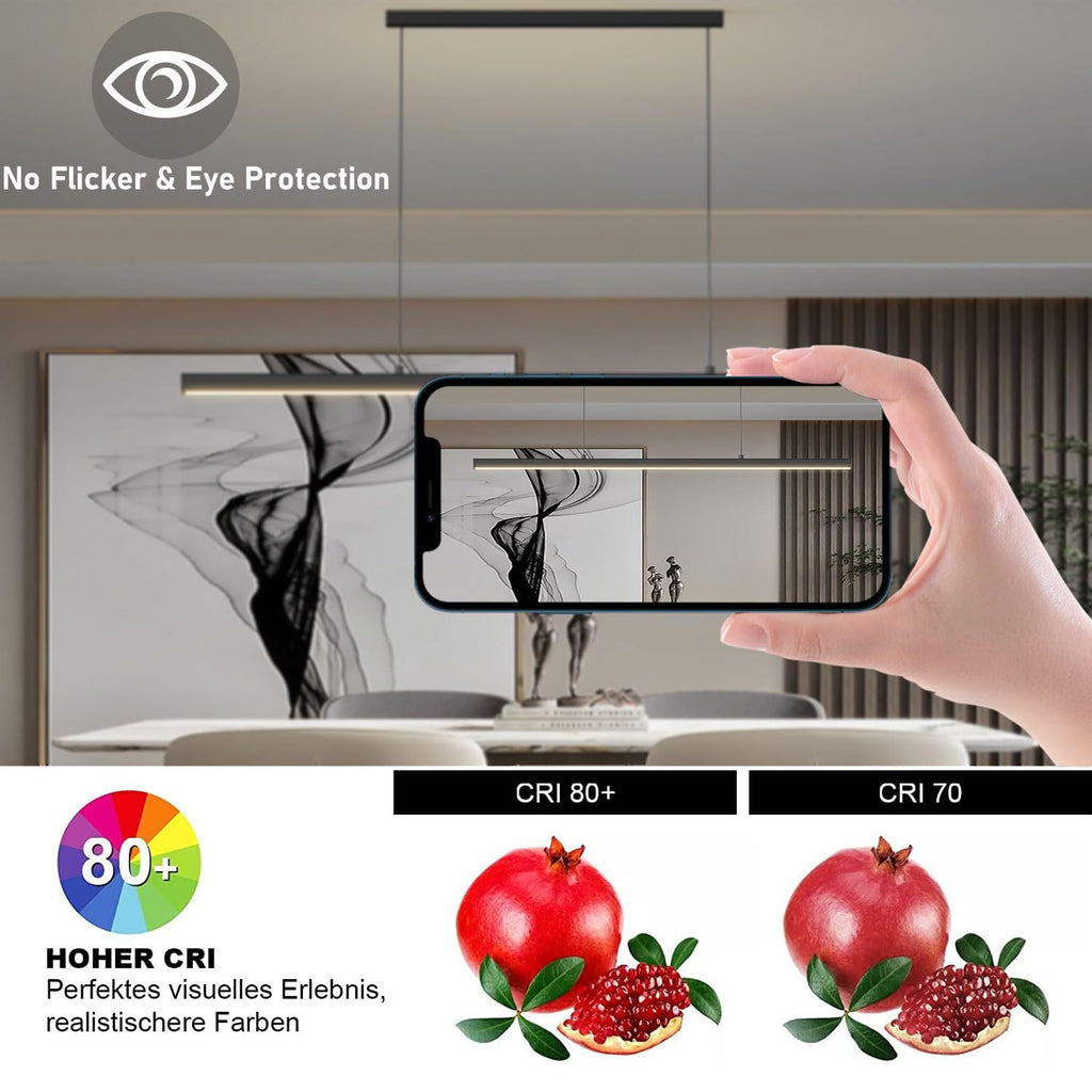Moderne LED Pendelleuchte 100 cm dimmbar mit Fernbedienung – Hängelampe für Esstisch schwarz