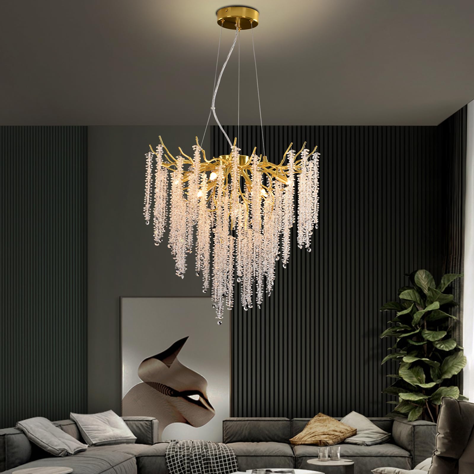 Luxus Kristall-Kronleuchter Gold, rund, dimmbar – Pendelleuchte 60cm
