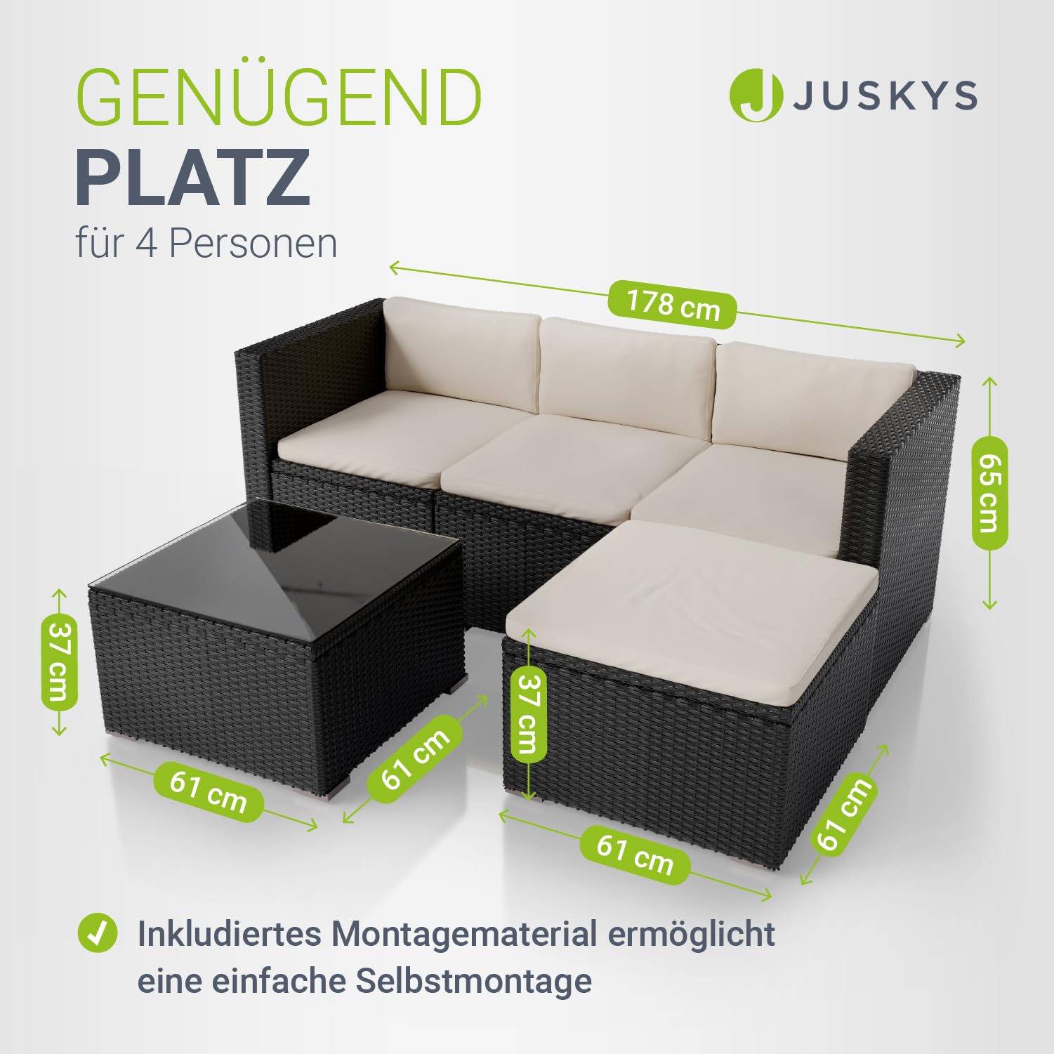 Polyrattan Lounge Set mit Abdeckung für Balkon & Garten – Komfort für 3–4 Personen