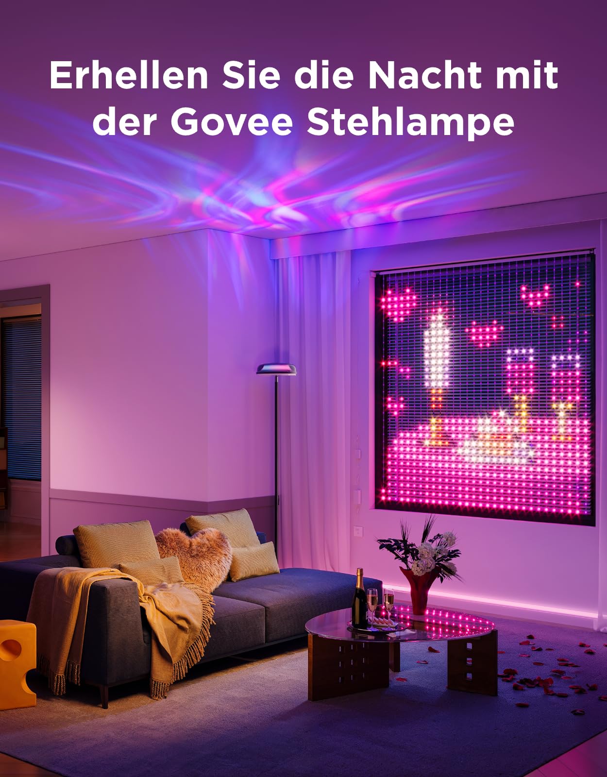 RGBICWW LED Stehlampe Deckenfluter – Smart Wohnzimmerlampe dimmbar mit Alexa & 80 Szenen