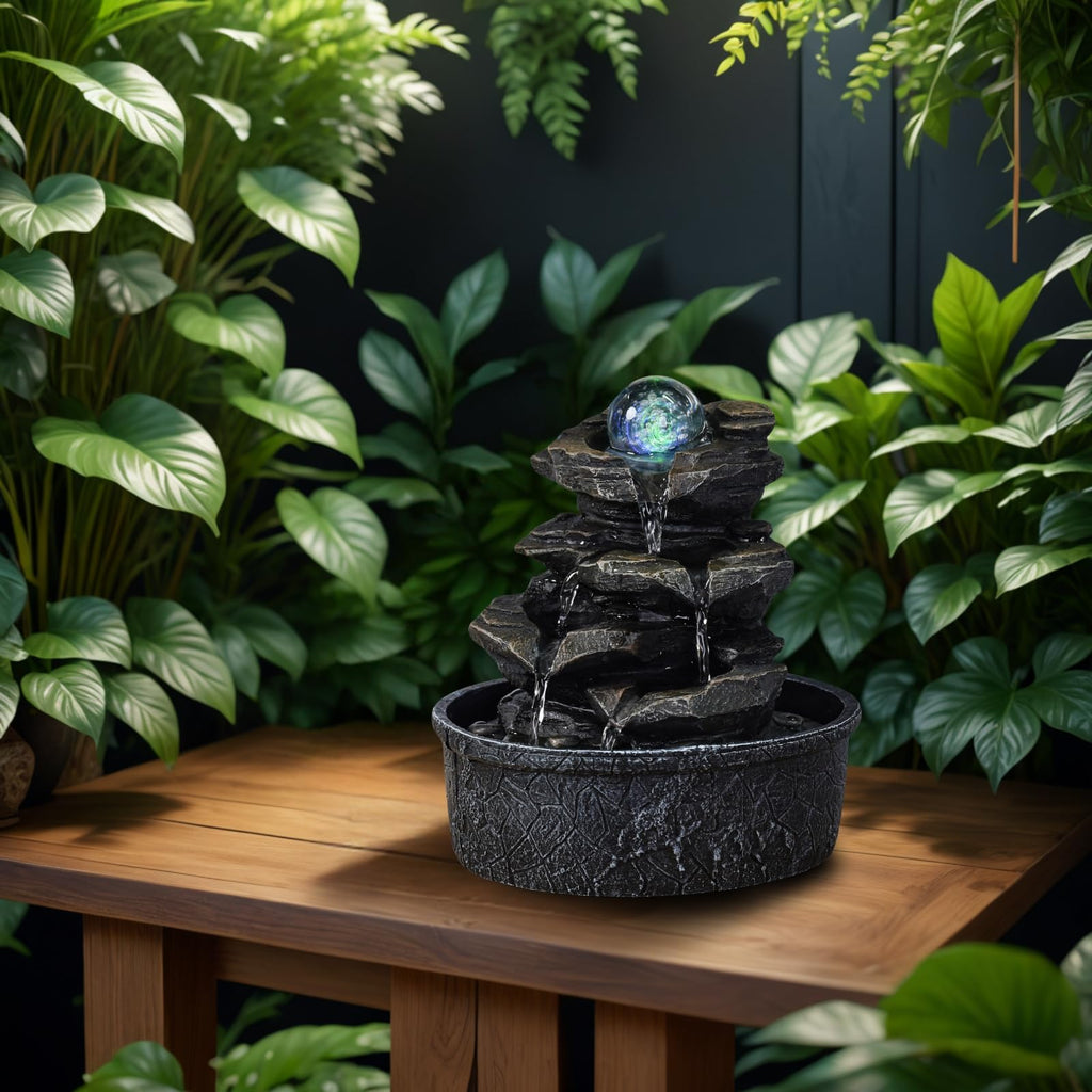 Zimmerbrunnen Little Rock – LED Farbwechsel, Steinoptik & Feng Shui