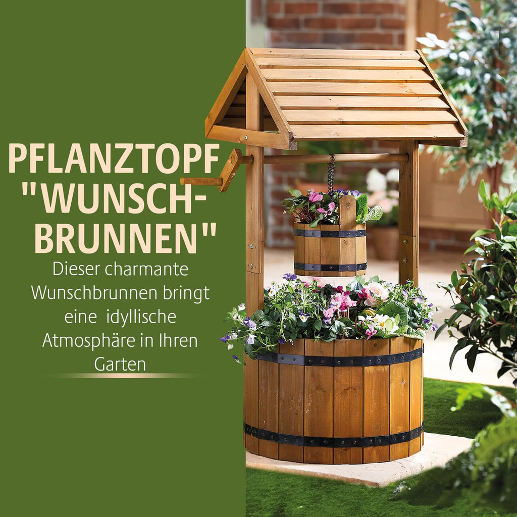 Wunschbrunnen Pflanztopf Holz 🌿 Dekorative Gartendeko für Balkon & Terrasse