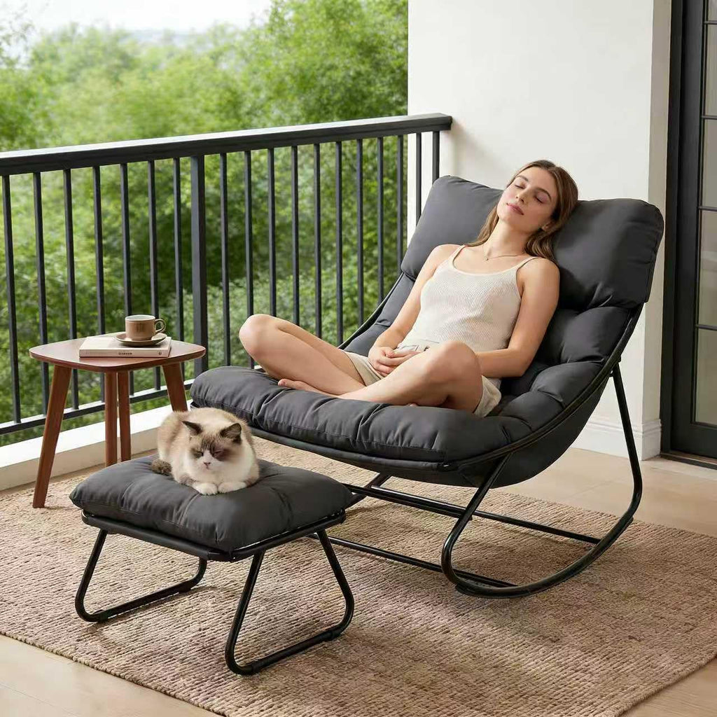 Schaukelstuhl Outdoor mit Hocker – Relaxsessel für Balkon, Garten & Terrasse