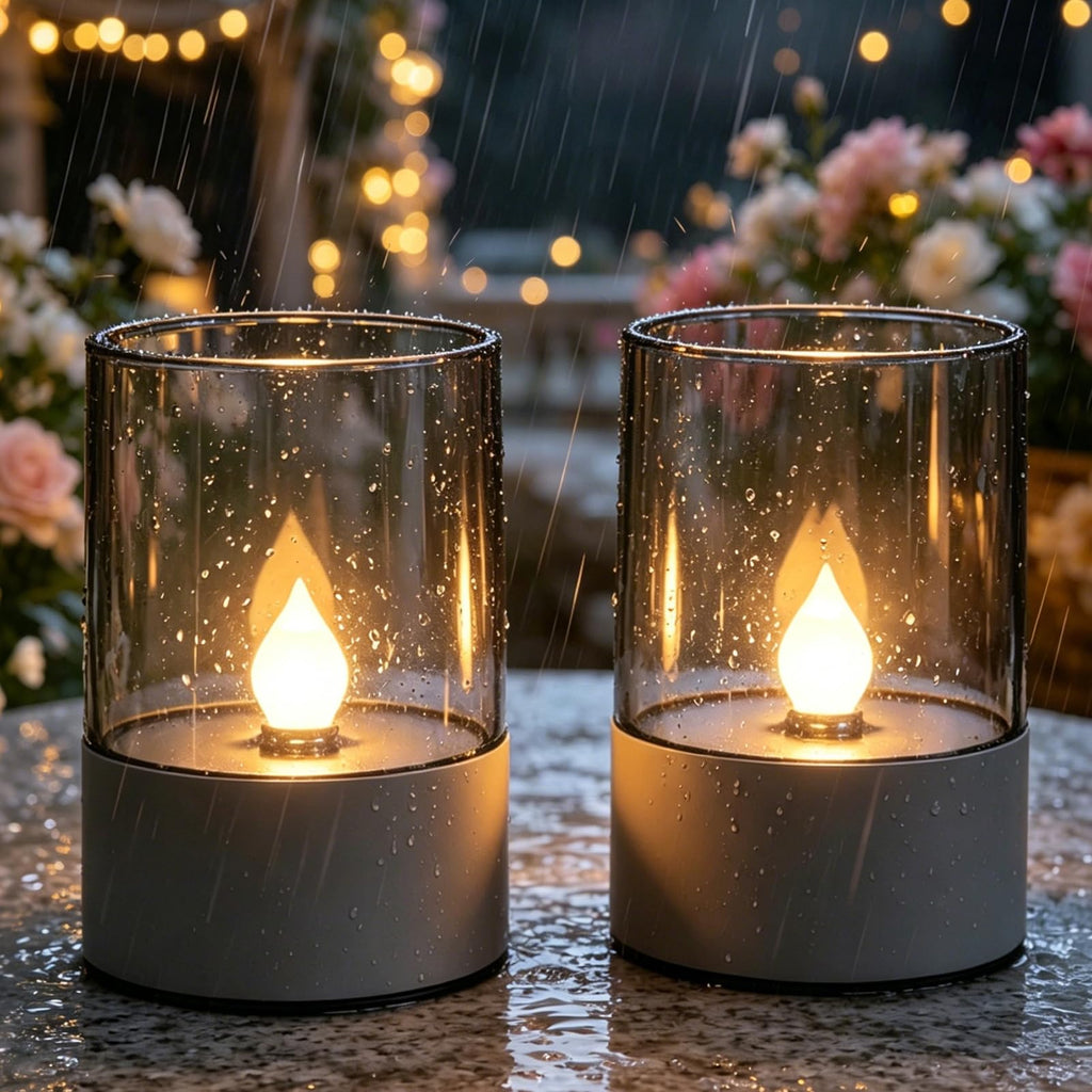 Hekasvm Solar Tischleuchten 2er Set – LED Solar Kerzen für Garten, Balkon & Terrasse