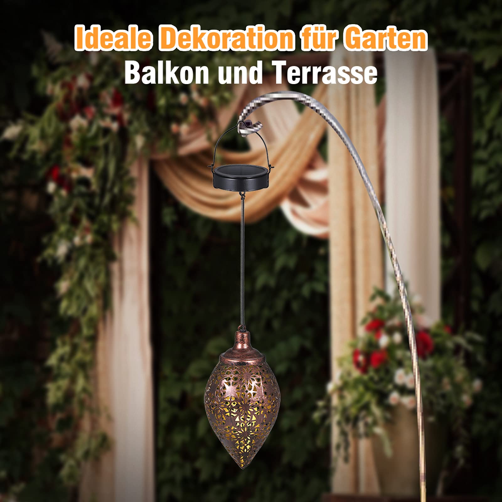 Orientalische Solarlaterne Außen 2 Stück – Metall Hängelaterne, warmweiß