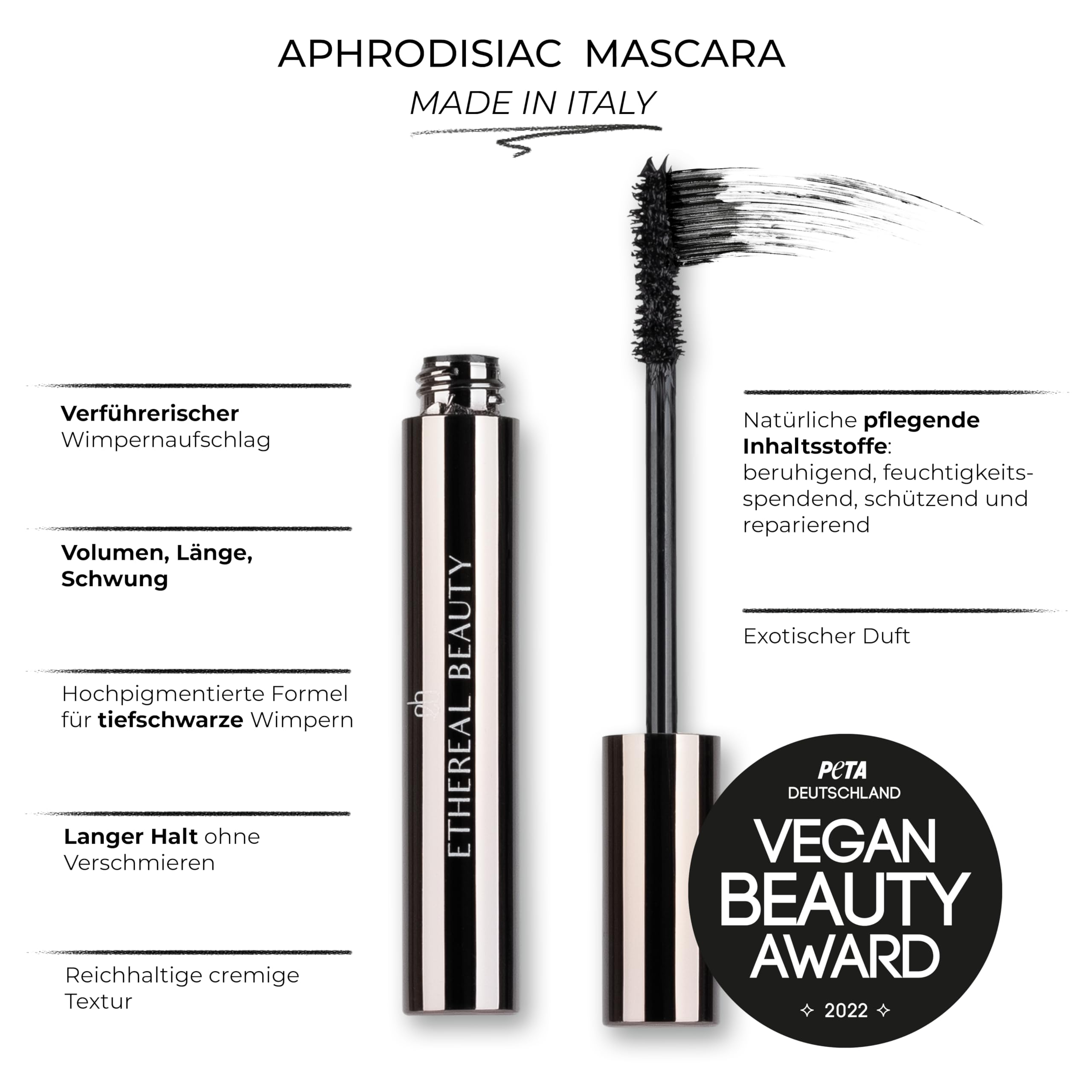 Ethereal Beauty Aphrodisiac Mascara – vegan, wischfest, intensiv schwarz 7 ml