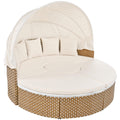 Polyrattan Sonneninsel Lounge Set mit Baldachin &amp; Kissen – Beige