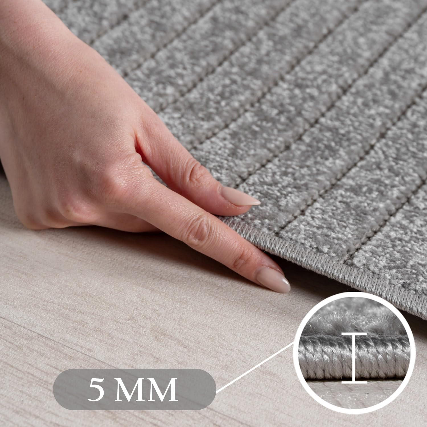 Moderner Teppich Grau – Kurzflor Teppich für Wohnzimmer, Schlafzimmer oder Balkon